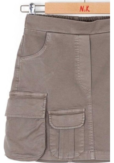 Kız Çocuk Pamuklu Bel Lastikli Kargo Cepli Antik Etek-14744 Haki