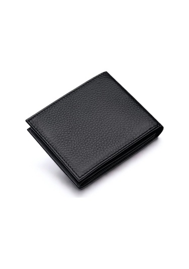 Erkek Hakiki Deri Cüzdan İsim Baskılı Yatay Model Siyah
