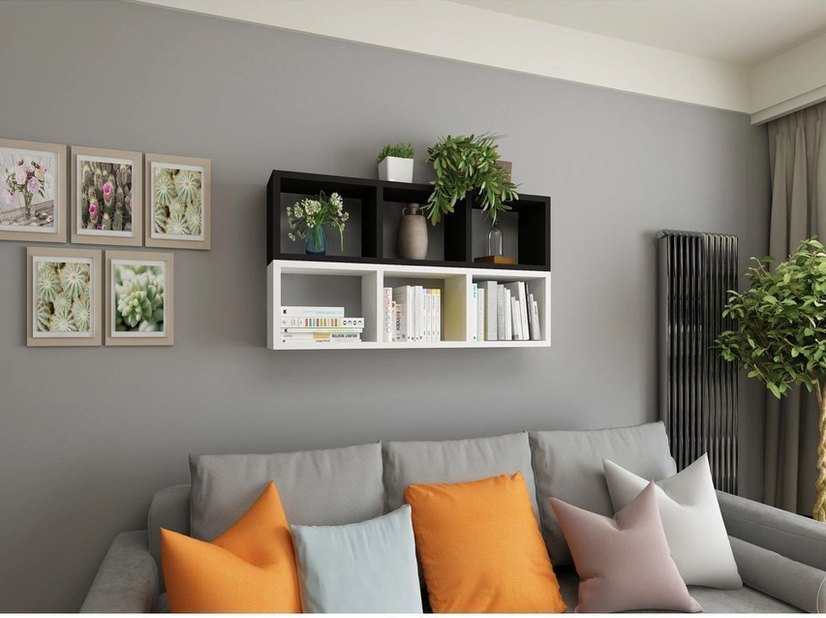 Kitaplık Duvar Rafı Mobilya Ikili Renkli Takım Siyah Beyaz Siyah-beyaz