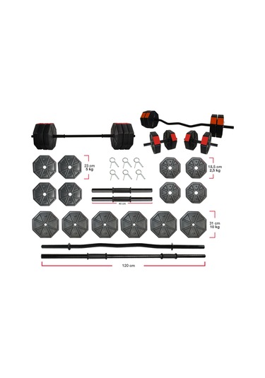 Tanspor 90 KG Halter Full Kısa + Uzun Düz (150 cm) + Z Bar (120 cm)  Set-KIRMIZI