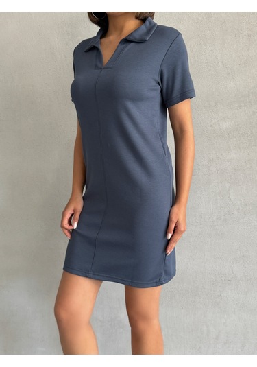 Kadın Polo Yaka Soft Touch Elbise Antrasit