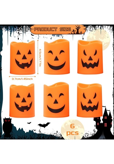 Cadılar Bayramı Led Mumları, Pilli 6 Adet Cadılar Bayramı Balkabağı Mumu, Cadılar Bayramı Partisi, Masa Dekorasyonu Çok Renkli