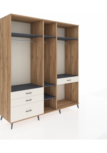 Kronos Dolap 7 Raflı 4 Çekmeceli 3 Askılı 220x59x243 Çam-antrasit/aytaşı Antrasıt/aytası