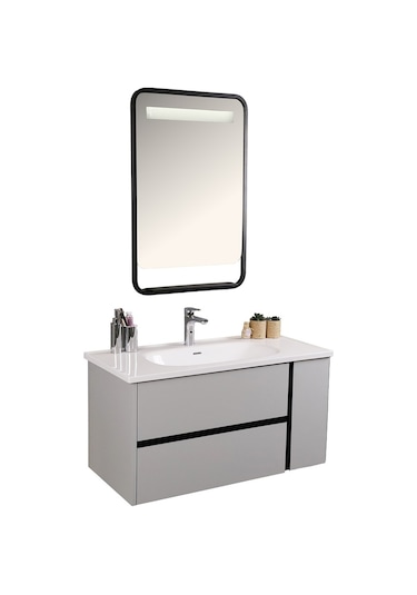 Kobos Linear 100 Cm Banyo Dolabı Seti Light Grey Gri