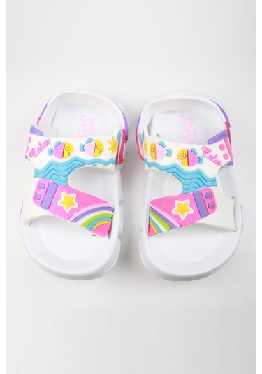 Günlük Unisex Çocuk Sandalet Esnek Kaymaz Taban Yazlık Ev Okul Kreş Ayakkabı Ps940-ps955 Beyaz - Pembe