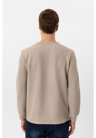 SÜVARİ Bej Slim Fit Armürlü Bisiklet Yaka Triko Kazak Bej