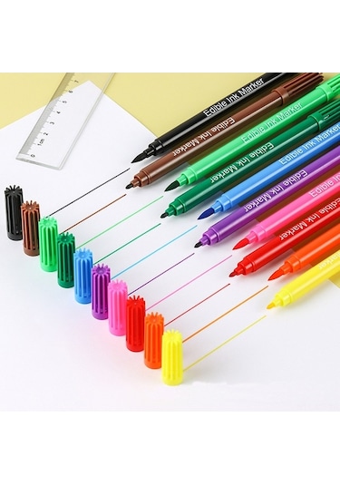 Novahub 12 Renkli Yenilebilir Pasta Dekorasyon Kalemi - Kek Ve Kurabiye İçin Çok Renkli, Çocuklar İçin Mükemmel Çok Renkli