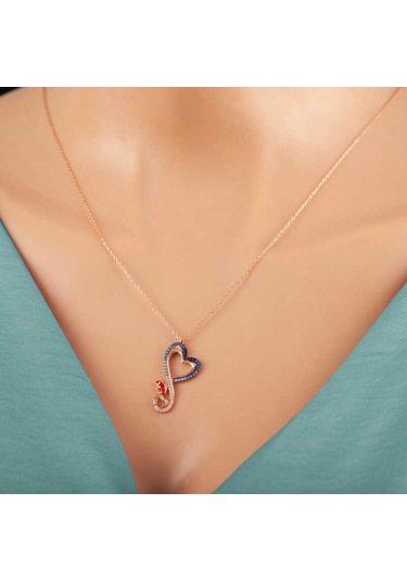 Himarry Gümüş Rose Kalpli Kelebek Kadın Kolye Beyaz