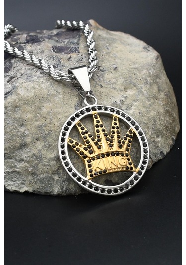 Kral Tacı Figürlü Kolye Paslanmaz Çelik Zincir 902297 Gümüş