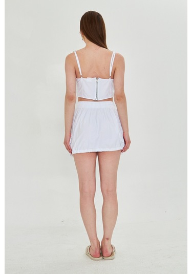 Kutaf Günlük Yazlık Crop Top Ve Şort Etek Takımı - Rahat & Şık Beyaz