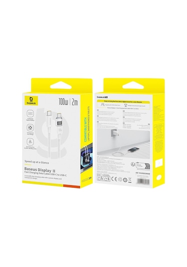 Baseus Display Cbtx00w Type-c'den Type-c'ye Hızlı Şarj Kablosu, Uzunluk:2 M Cbtx