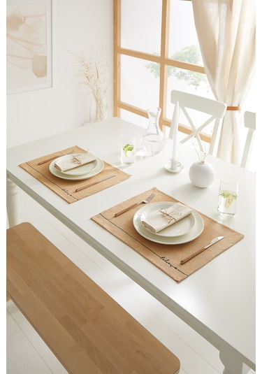 OceanHomeTextile Jüt Believe Baskılı Supla Amerikan Servisi 2 Adet 45 x 35 CM Bej
