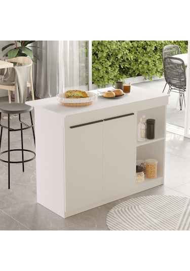 Robin Home Liva Ada Mutfak Yemek Masası 2 Kapaklı 120cm Beyaz
