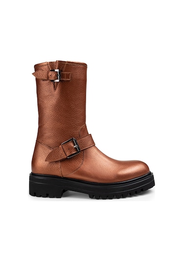 Deery Hakiki Deri Bakır Rengi Kadın Bot Bakır