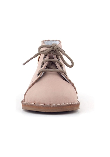 Rakerplus Handmade Hakiki Deri Pembe Çiçek Detaylı Bağcıklı Bebek Bot Pudra