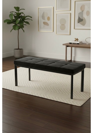 Vena 105x40 Bench - Babyface Kumaş Çımalı Döşeme Puf Bench Siyah Ayaklı Siyah