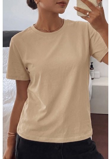 Genıus Store Kadın Tişört Gri Bisiklet Yaka Basic Tişört %100 Pamuk Rahat Kalıp T-shirt Basıc-kadın Bej Genıus Store Kadın Tişört Gri Bisiklet Yaka Basic Tişört %100 Pamuk Rahat Kalıp T-shirt Basıc-kadın Bej