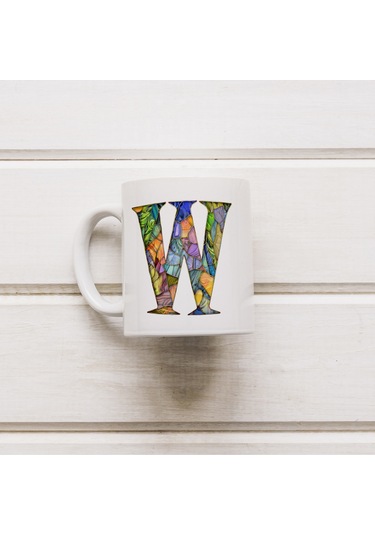 W Harfi Bardak 330 Ml İsme/harfe Özel Hediye, Renkli Harf Tasarım Beyaz