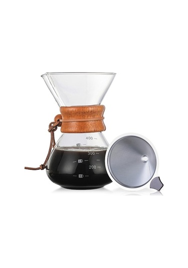 400ml Cam Filtresiz Kahve Hazırlayıcı, Çift Katlı Paslanmaz Çelik Filtre Ve Ahşap Kollü Isıya Dayanıklı El Çekimli Kahve Potu Diğer Diğer