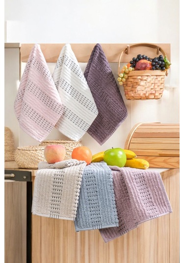 6 Lı El Yüz Mutfak Havlusu Seti Zincir Desen 30 X 50 Cm Çok Renkli