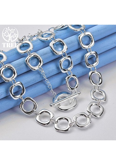 925 Ayar Gümüş Kare Yuvarlak Zincir Kolye Takı