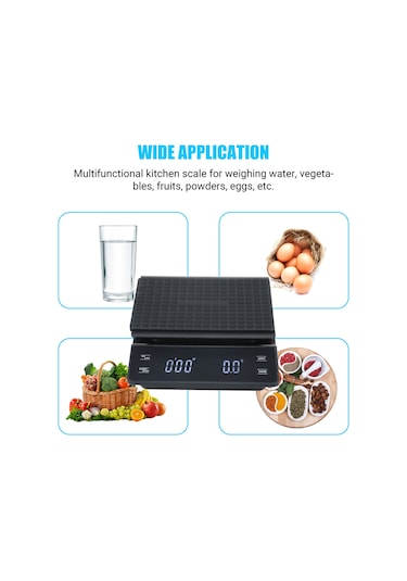 Samdoo Yüksek Hassasiyetli 3000g Kapasiteli Su Geçirmez Mutfak Terazisi - 0.1g Doğruluklu Led Ekranlı Siyah