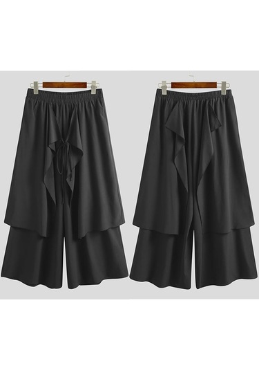 Incerun Düzensiz Hip Hop Erkekler Düz Etek Pantolon Harajuku Sokak Siyah Pileli Önlük Gotik Jogger Pantolon Siyah