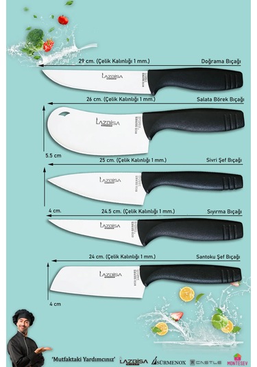 Eco Serisi Mutfak Bıçak Seti Et Ekmek Salata Pizza Bıçağı 5li Set Siyah