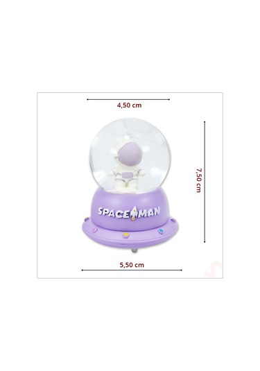 Uçuşan Yıldızlı,7,5cm X 4,5cm Led Işıklı Astronot Küre - Lila