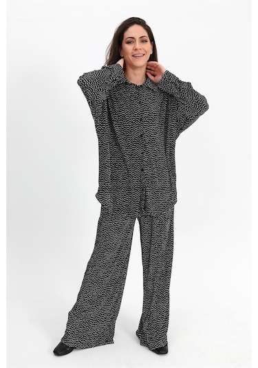Takım Piliseli Örme Puantiye Desenli - Siyah-siyah Siyah