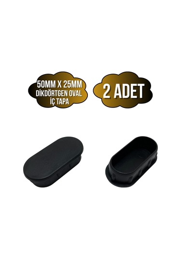 Oval Demir Profil İç Tapa Geçme Plastik Ayak Geçme Koruma Plastiği 50mm X 25mm 2 Adet Siyah Siyah