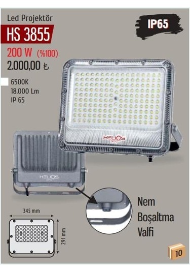 Helıos Hs-3855 200 Watt Beyaz Led Projektör 18.000 Lümen 100 Watt Beyaz Işık