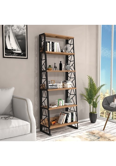 Bessonshome Wood'N Love Albatros 5 Raflı Piramit Metal Kitaplık - Atlantik Ça