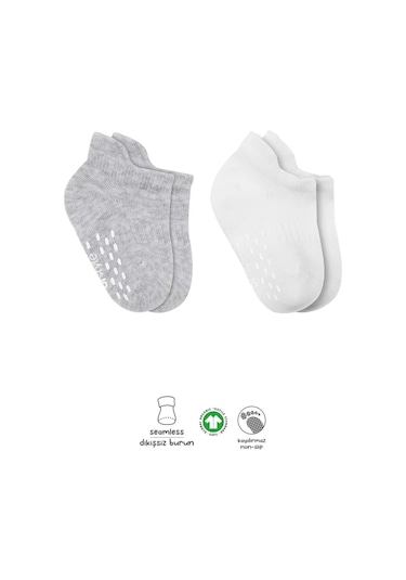 2'li Sneakers Kaymaz Basic Penye Çorap Bs20103 Gri Beyaz Renkli Çok Renkli