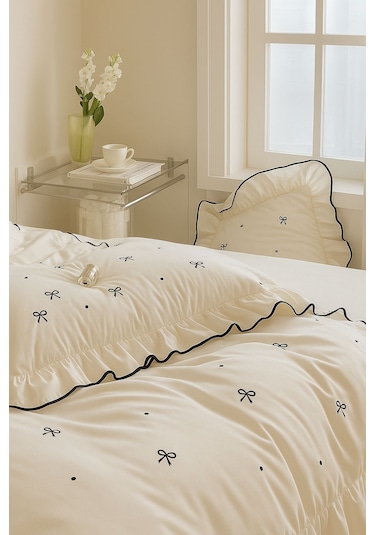 Uçkan Home Soft Elegance Çift Kişilik Nevresim Seti %100 Pamuk Ekru--UH-00036