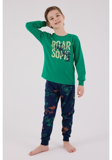 Rolypoly Erkek Çocuk Uzun Kol Pijama Takım Orman Yeşili-1868 Yeşil