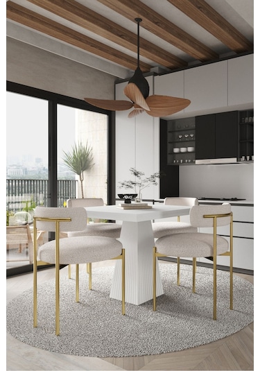 Avvio Arona Beyaz Lake Mdf Ayak 90x90 Yemek Masası Mutfak Masası 4 Kişilik Masa Takımı Teddy Sandalye Beyaz Avvio9881