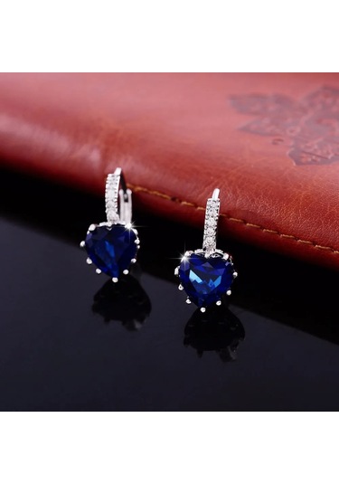 Romantik Kalp Kristal Döngü Kolu Geri Küpe Kadınlar İçin Avusturya Kübik Zirkon Round-green 1.50 CM-Gümüş