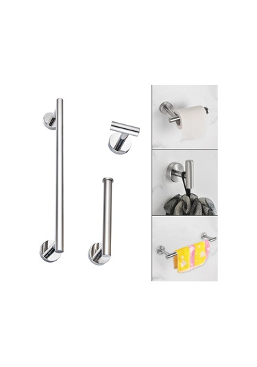 Suntek 3 Parça Banyo Donanım Aksesuar Seti Havlu Gümüş Gümüş Diğer