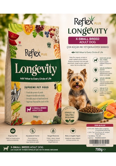 Reflex Plus Longevity Hipoalerjenik Çok Küçük Irk Yetişkin Köpek Maması 700gr