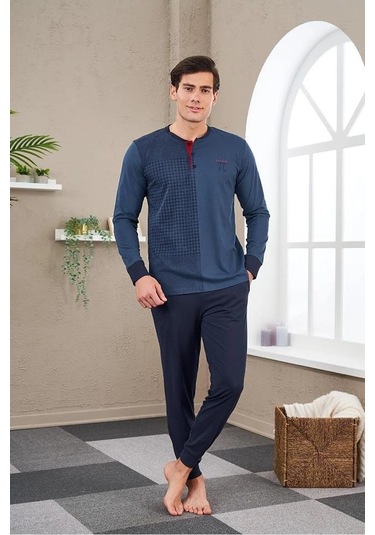 Pjs 23706 Erkek Patlı Baskılı Pijama Takım İndigo