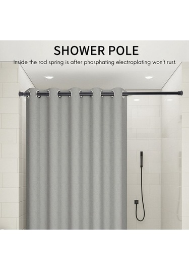 Ulzyvf Yaylı Teleskopik Siyah Siyah Rayı Perde Gerilim Direk Çubukları, 70 120cm, Se Siyah