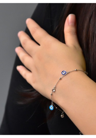 925 Ayar Gümüş Turkuaz Ve Lacivert Göz Mineli Bileklik