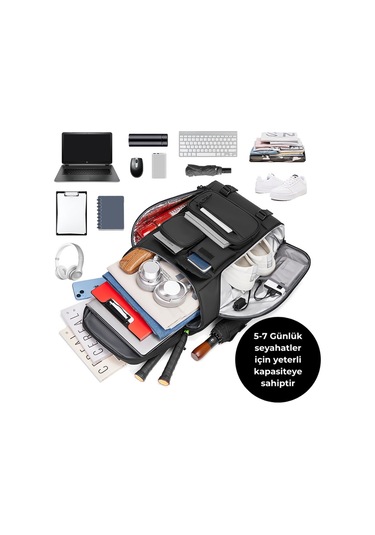 Ayakkabı Bölmeli Su Geçirmez Spor & Seyahat Sırt Çantası 30l 17 Laptop Bölmeli Siyah