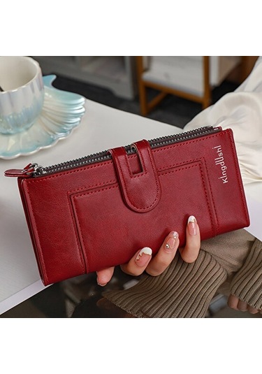 Kadın Cüzdanı Düz High-end Çok Kartlı Bozuk Para Çantası - Kırmızı