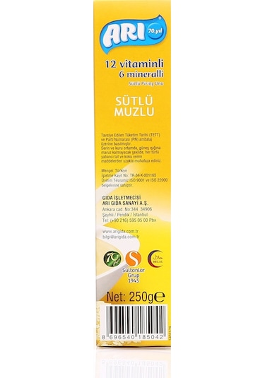 Arı 12 Vitaminli 6 Mineralli Sütlü Muzlu 6+ Ay Pirinç Unu 250 G