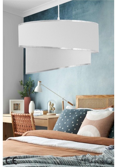 Beyaz Gümüş Julien Üçlü Abajur Ve Avize Seti Beyaz