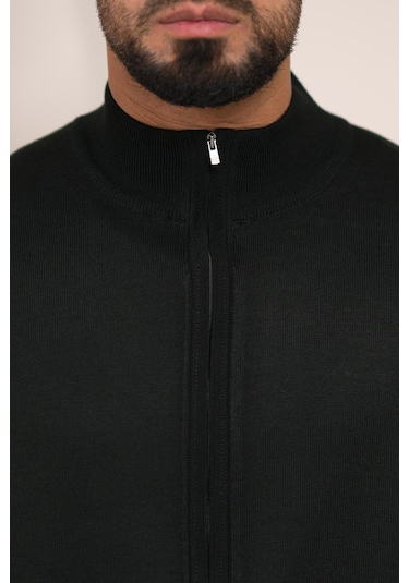 Woolen World Regular Fit Dik Yaka İnce Baharlık Triko Hırka Siyah