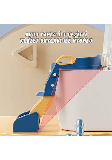 Çocuk Tuvalet Eğitimi Katlanır Klozet Adaptörü ve Lazımlık Mavi
