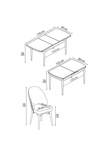 Mona Beyaz Mermer 80x132 Açılabilir Mdf Masa Yemek Odası Takımı, Mutfak Takımı 6 Adet Sandalye Beyaz Mermer - 6 Antrasit - Beyaz Ayak